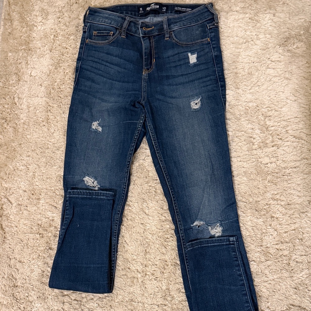 Hollister Dark Blue Distressed Skinny Jeans
